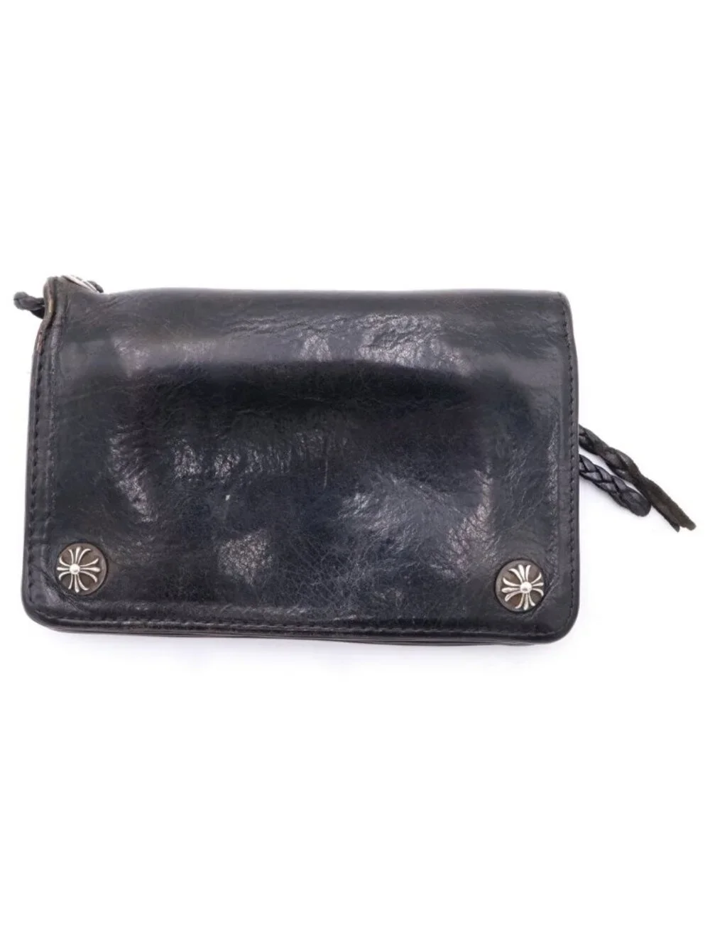 Chrome Hearts Strap 2 Zip Cross Ball Button Leather Wallet Black